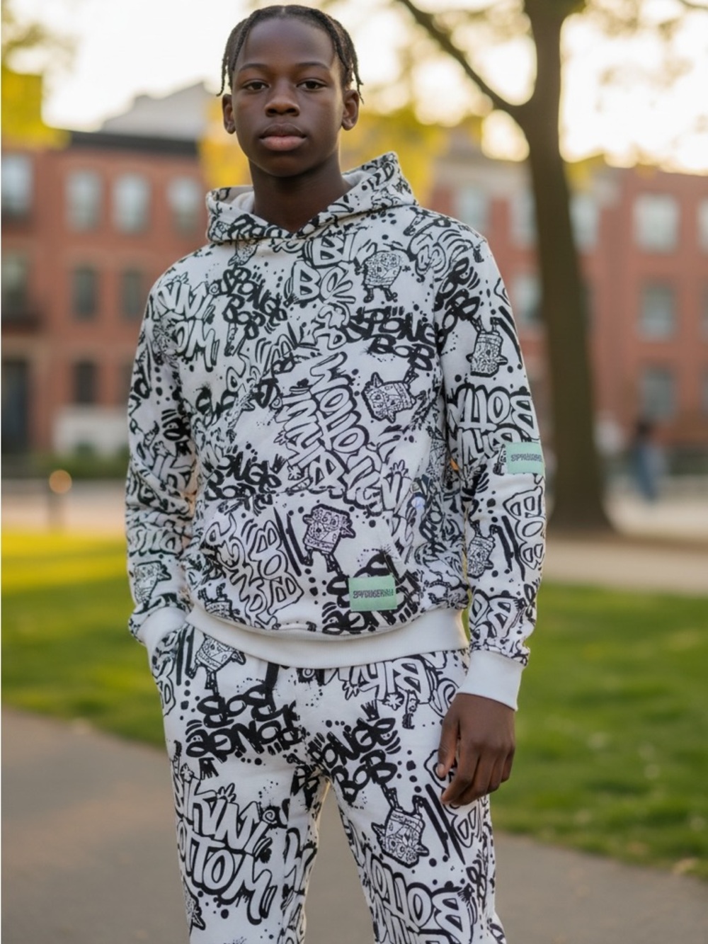 H&M Black & White Graffiti Print Hoodie